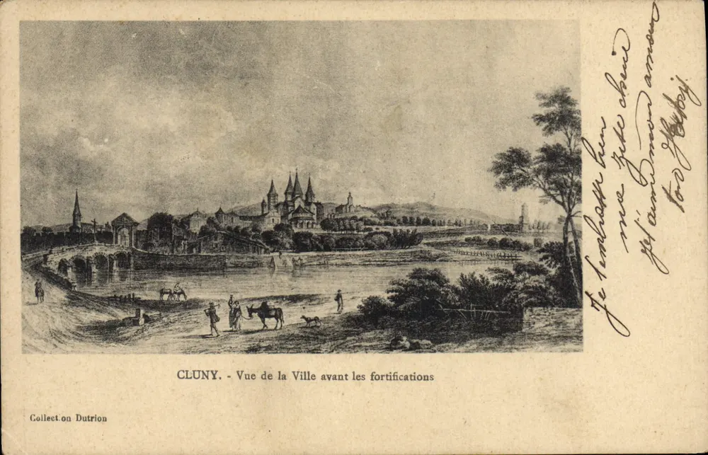 Cluny - Ansicht der Stadt vor den Befestigungen — Sammlung von Dutrion - Vorderseite
