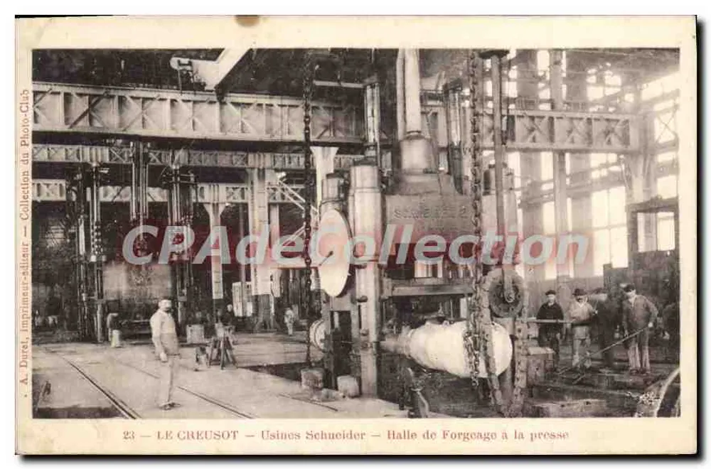 Le Creusot — Schneidereiwerke — Schmiedehalle mit Presse — A. Durel, Drucker-Verleger, Sammlung des Photo-Clubs - Vorderseite
