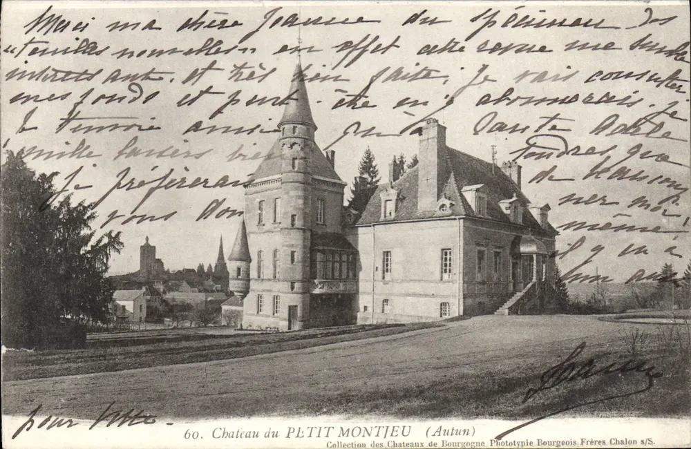 Castelo do Petit Montjeu — Autun — Coleção dos Castelos da Borgonha, Fototipo Bourgeois Frères Chalon s/S. - Frente