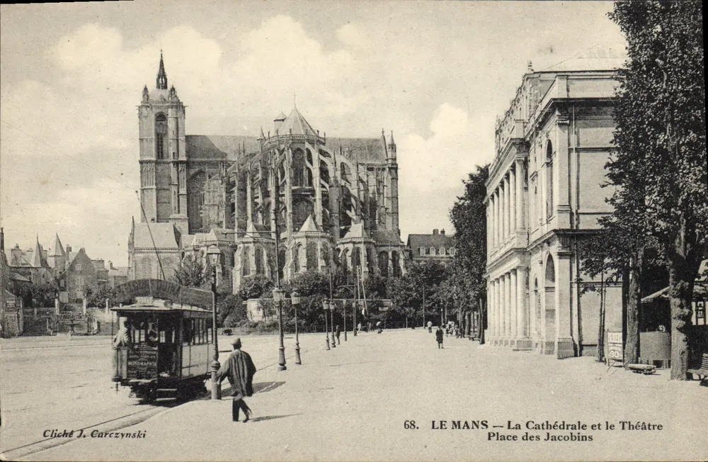 Le Mans — Die Kathedrale und das Theater der Jacobins-Platz — Cliché J. Earczynski, n°68 - Vorderseite