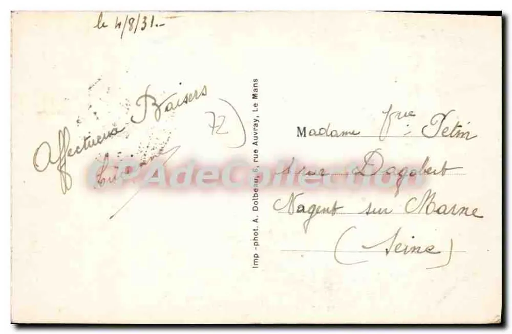 Le Mans — Praça da República — Aff. phot. A. Dolbeau, rua Auvray - Verso