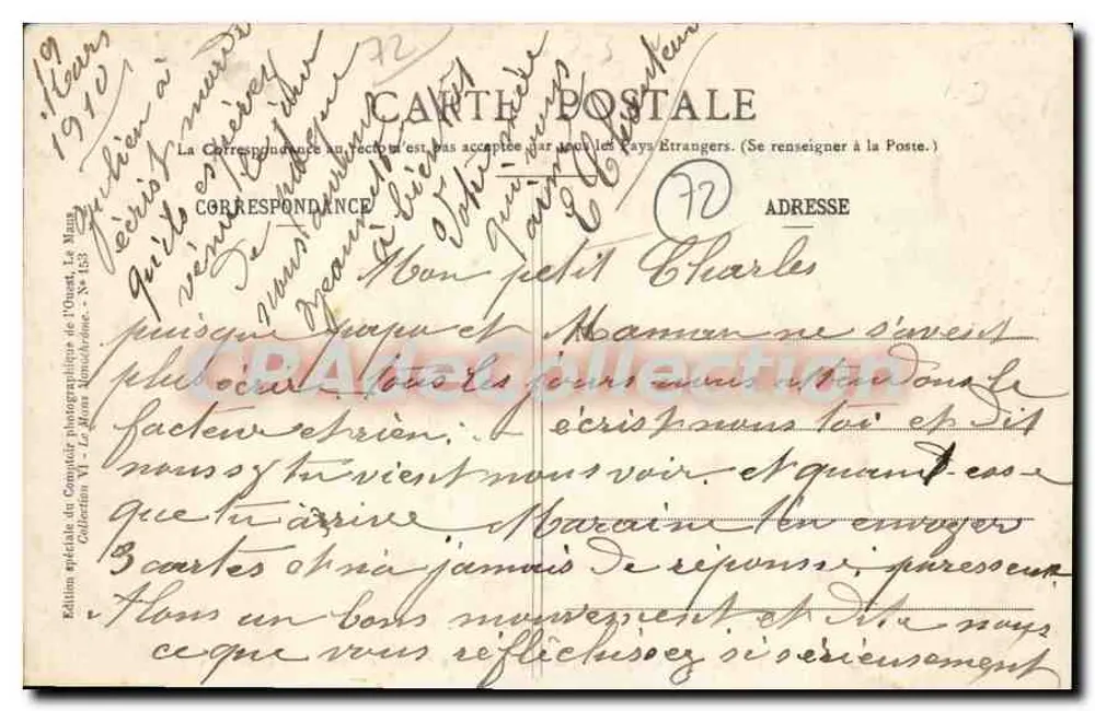 LE MANS - Das Bistum (Südseite), von dem Mgr de Boneillès am 20. Dezember 1906 vertrieben wurde — Sonderausgabe des Photographischen Geschäfts der West - Rückseite