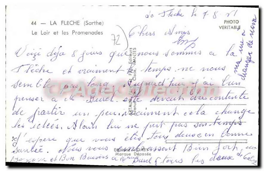 La Flèche (Sarthe) — As Promenades — Edições Artuau & Cie, NANTES - Verso