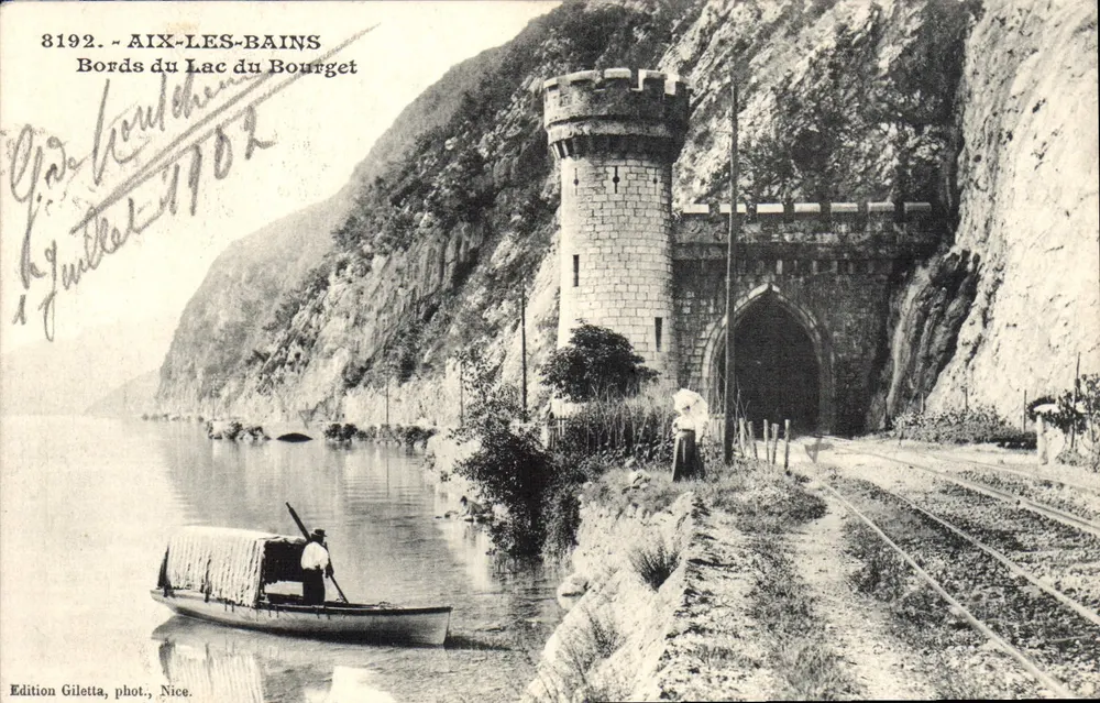 Aix-les-Bains — Bordas do Lago de Bourget — Edição Giletta, fot., Nice, n° 8192 - Frente