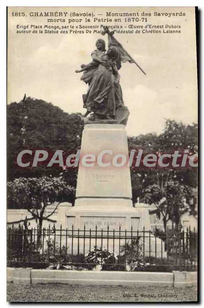 Chambéry (Savoie) — Monument dos Savoias mortos pela Pátria em 1870-71 — obra de Ernest Dubois, pedestal de Chrétien Lalanne - Frente