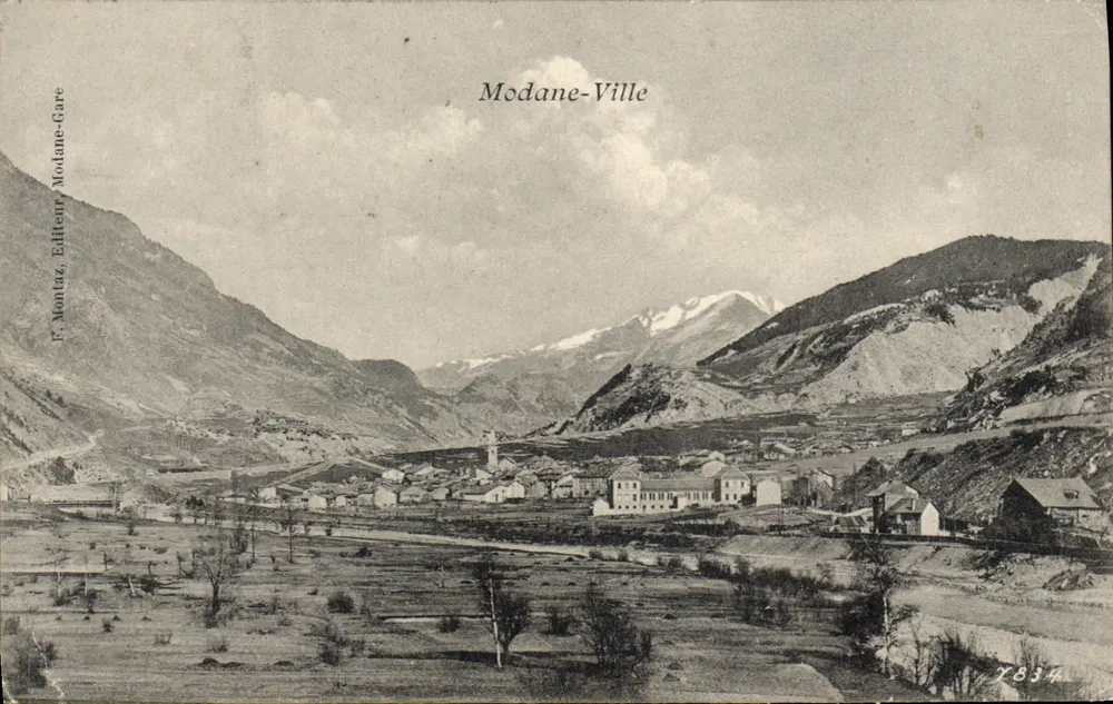 मोडान-विले — गांव और बर्फीली पर्वतों का पैनोरमा — F. Montez, संपादक, संख्या 7834 - आगे