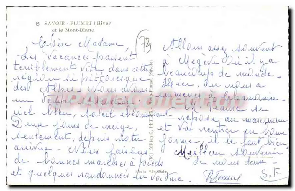 Flumet - Winter und Mont-Blanc — Ausgabe C. PETTIER - Flumet (Savoie) n°8 - Rückseite