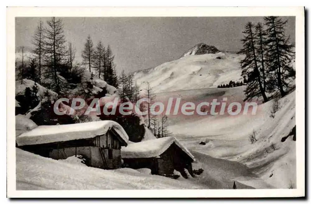 Chalés nevados nas Alpes — Bilhete postal antigo de Coleção — editor J. Villiot - Frente