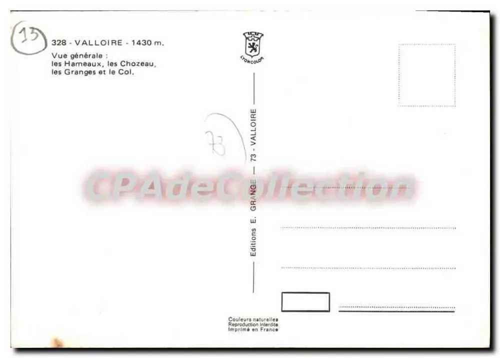 Valloire — Vista geral: os Hameaux, os Chozeau, os Granges e o Col — Edições E. Grange - Verso