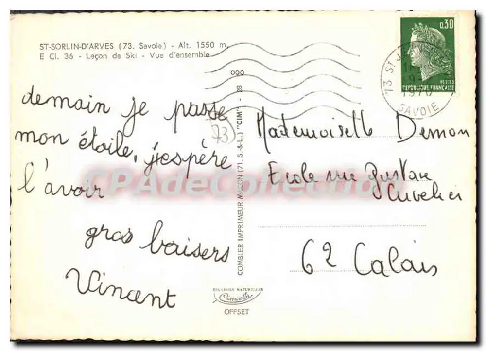 St-Sorlin-d'Arves (73) - Vista geral - Aula de esqui - Editor Cimy - Verso