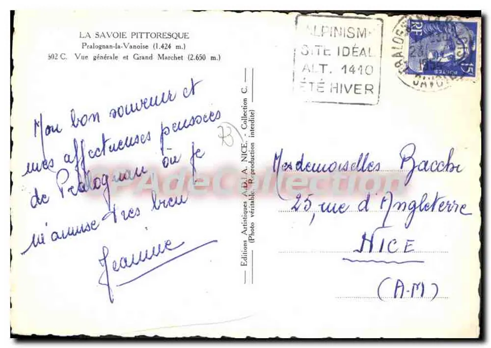 Pralognan-la-Vanoise — Visão geral e Grande Marchet — Éditions Artistiques A.B.I.A. NICE - Verso