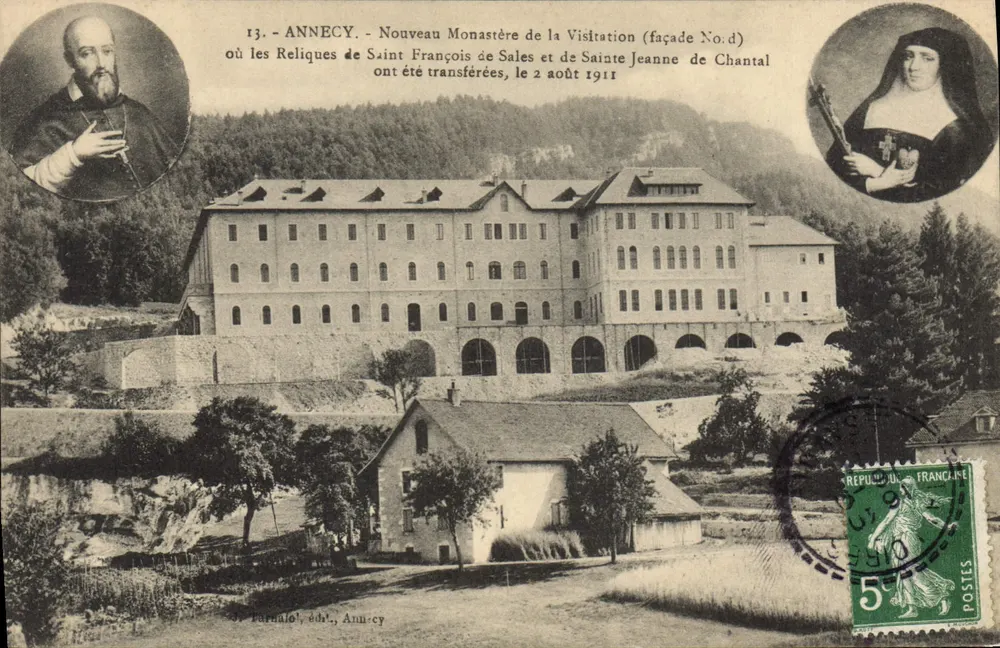 Annecy - Neues Kloster der Visitation (Fassade Nr. d) — Reliquien des Heiligen François de Sales und der Heiligen Jeanne de Chantal übertragen am 2. August 1911 — Verleger J. Farnalé, Annecy - Vorderseite