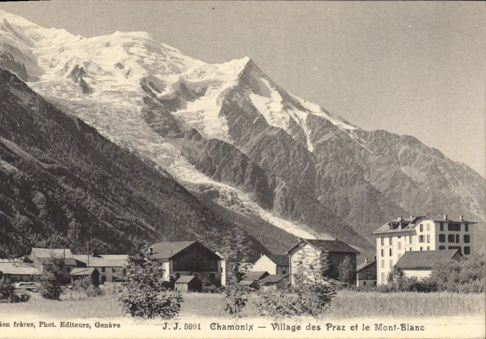 Chamonix — Dorf Praz und Mont-Blanc — J.J. 5991, Verlag J.J. Brüder, Genf - Vorderseite
