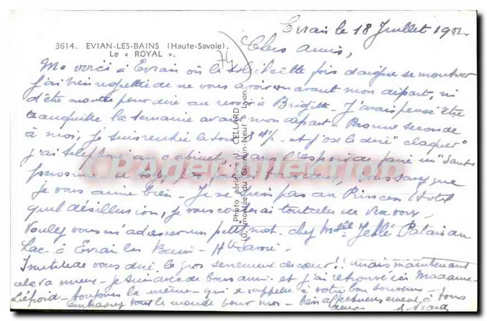 Hôtel Royal — Évian-les-Bains — Editor Cellard, n° 3614 - Verso