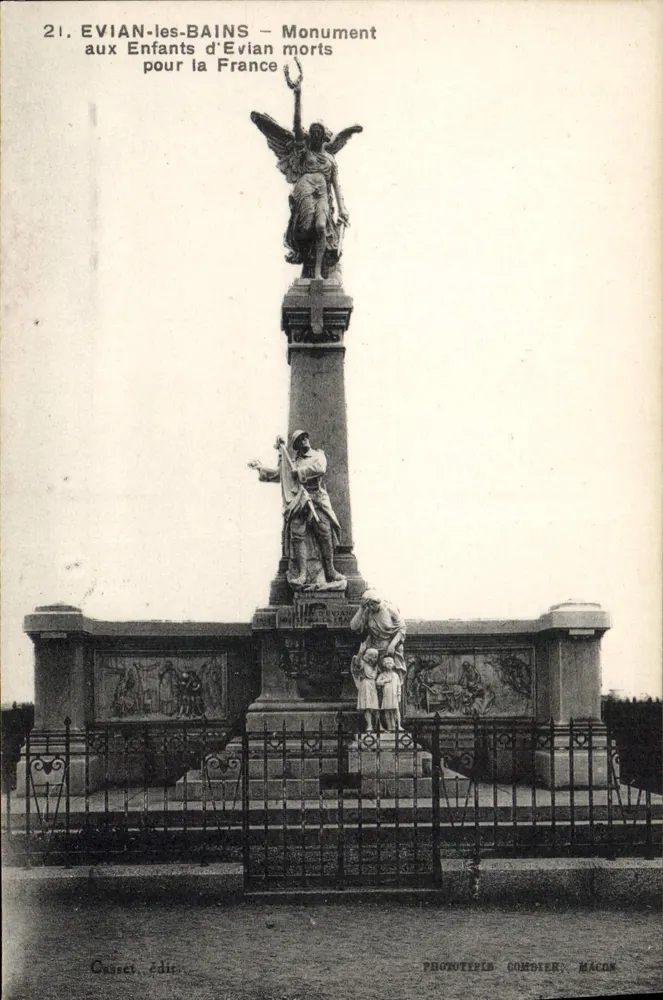 EVIAN-les-BAINS — Monument aos Crianças de Evian mortas pela França — Phototypies Combier, Mâcon - Frente