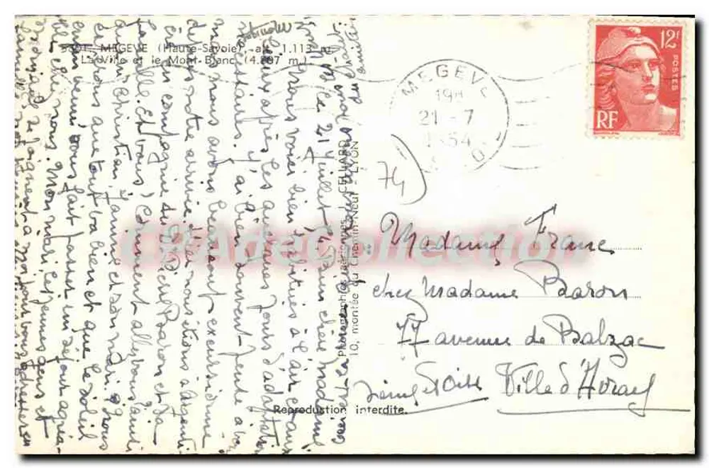 Mégeve (Haute-Savoie) — luftaufnahme mit dem Mont Blanc — Verlag nicht sichtbar - Rückseite