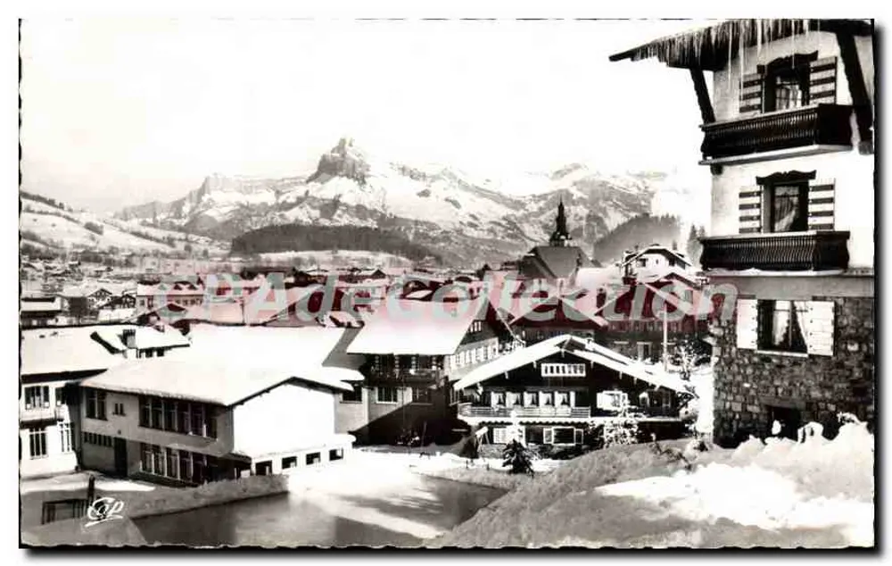 Mégeve — Vista geral e as Aiguilles de Waren — Réal-Photo - Frente