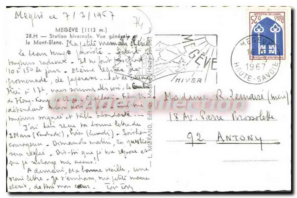 Megève (1113 m.) — Vista geral invernal — L. Morand, Editor - Verso