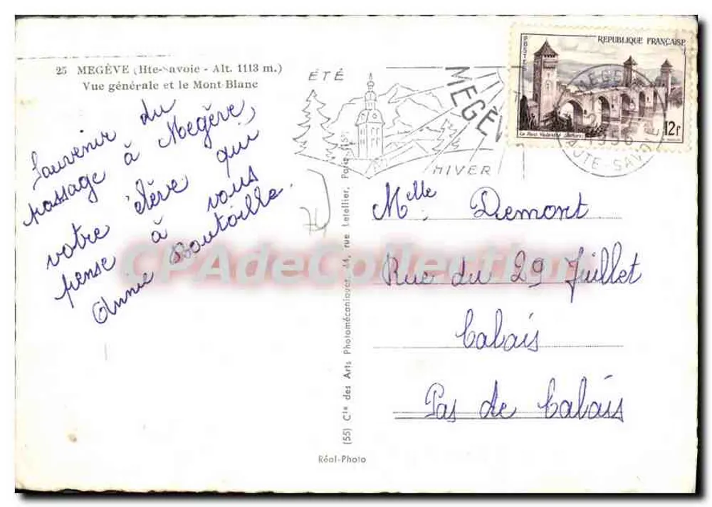 Megève (Alta Saboya - Alt. 1113 m.) — Vista general y el Monte Blanco — Cité des Arts, rue Laëllier, Megève - Reverso