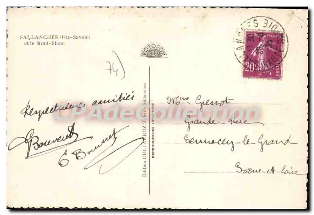 Sallanches (Haute-Savoie) und der Mont-Blanc — Ausgabe CULLAROZ - Sallanches - Rückseite