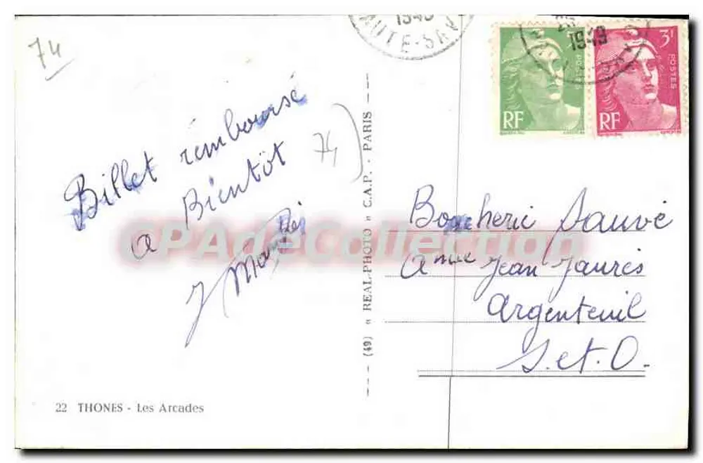 Thônes - As Arcadas — editor C.A.P. n°22 - Verso