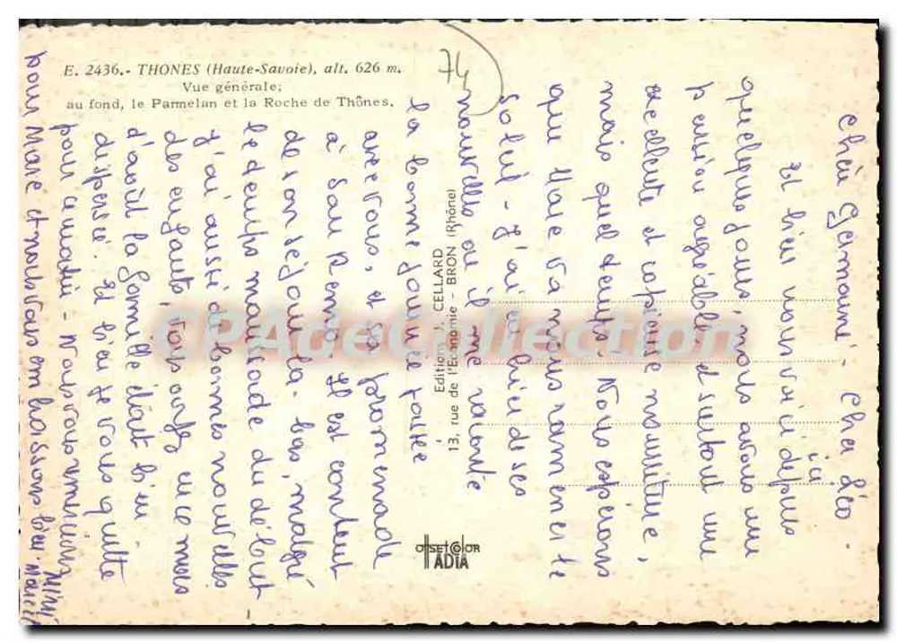 Thônes (Haute-Savoie) — Vista geral — Editor L. Cellard, Bion - Verso