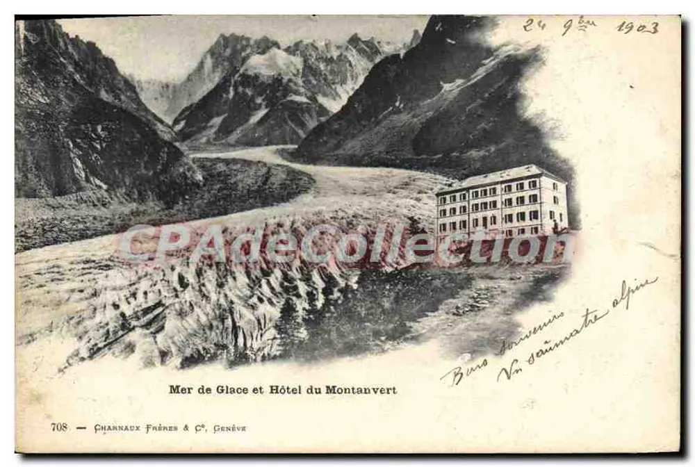 Mar de Glace e Hotel do Montanvert — Charnaux Frères & C°, Genebra, n°708 - Frente