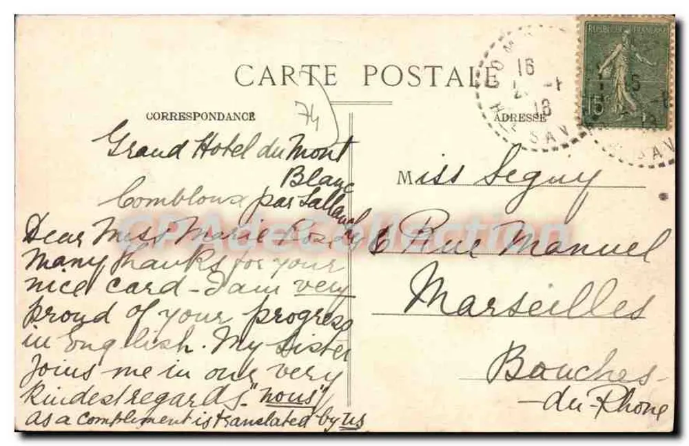 Combloux e a Ponta Perforada — Alta-Savoia — editor desconhecido, n° 120 - Verso