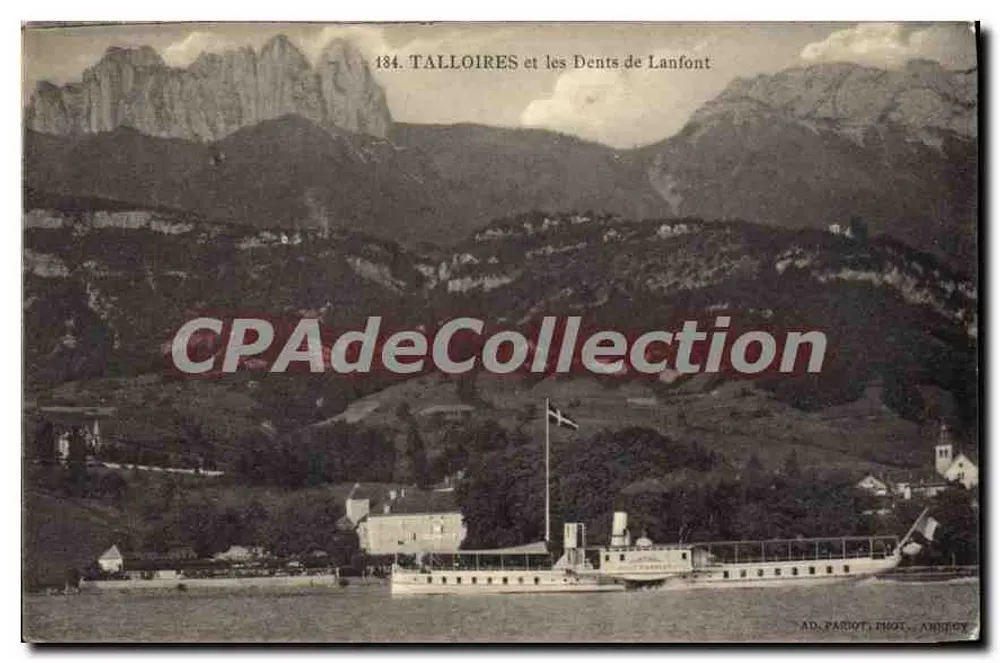Talloires e le Dents de Lanfont — vista del lago con battello a vapore — AD. PARIOT, PHOTO. AMBREY - Recto