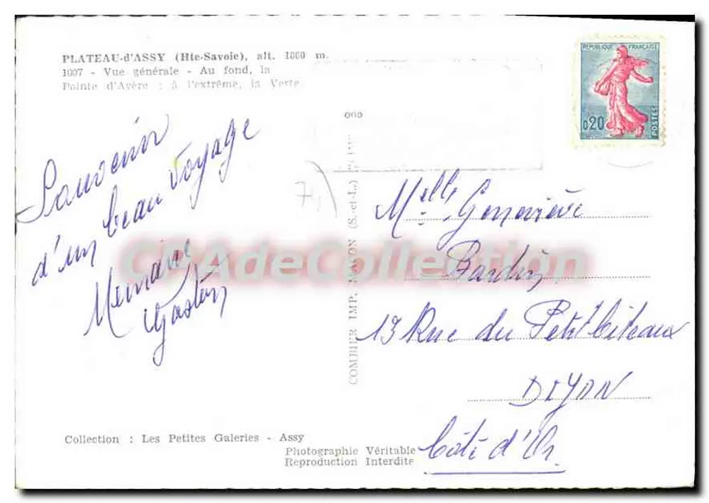 Plateau-d'Assy (Alta Saboia) — Vista geral — No fundo, a Ponta de Avére; no extremo, a Verte — Combiér Imp. Nâcy (S.-et-L.) - Verso