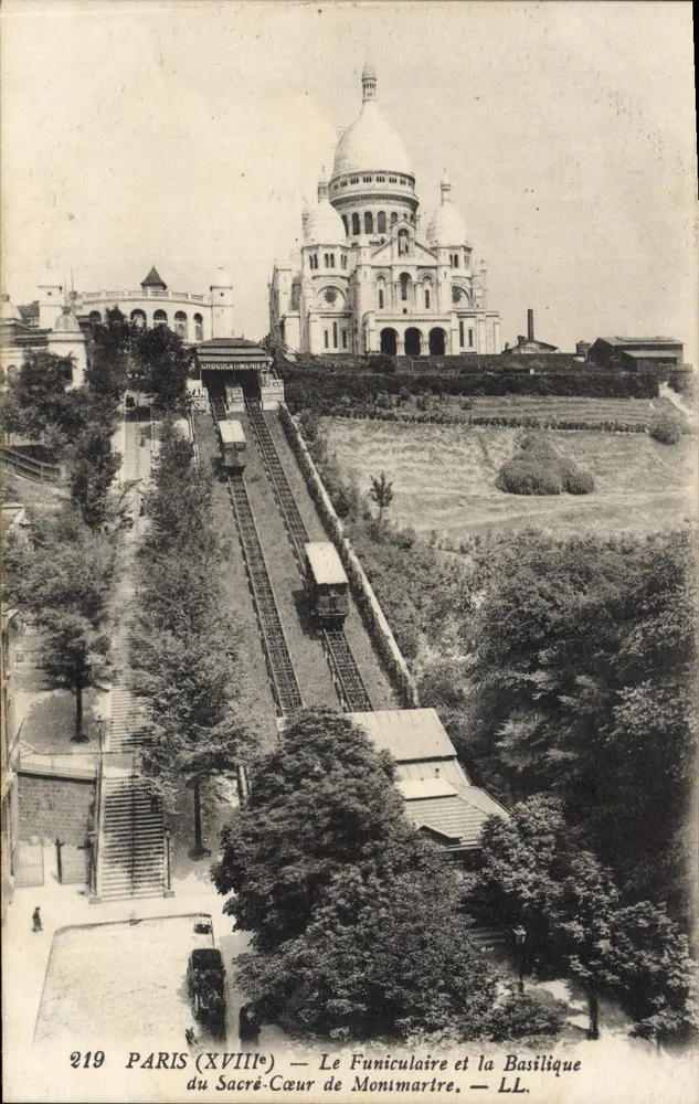 París (XVIIIe) — El Funicular y la Basílica del Sagrado Corazón de Montmartre — LL. N° 219 - Anverso