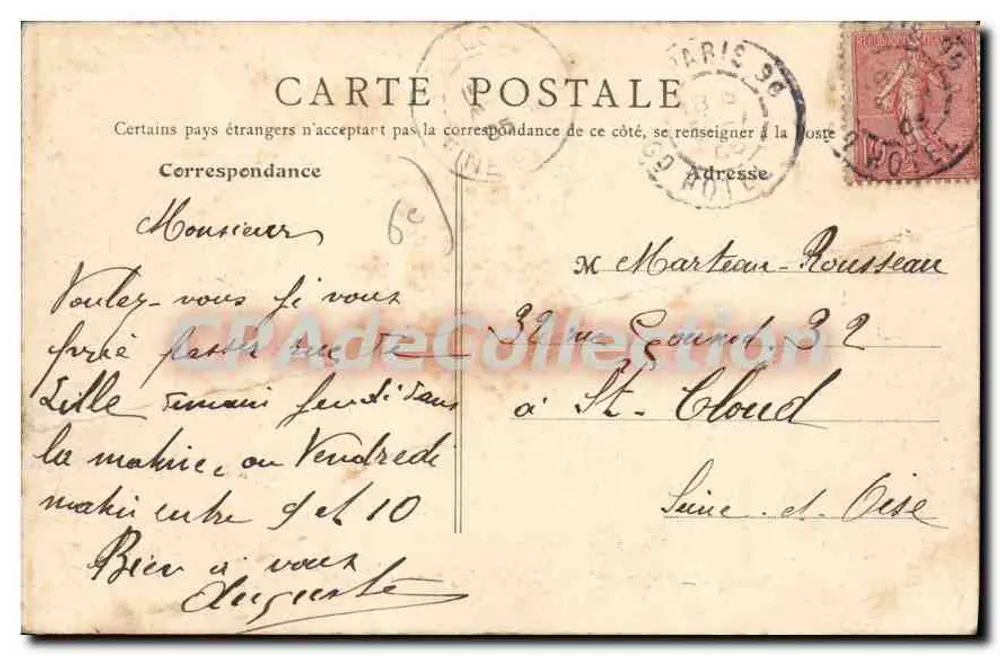 Paris - Boulevard St-Germain, statue Claude Chappe — E.R., Paris, n°158 - Verso