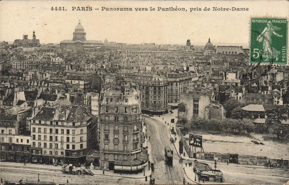 PARIS — Panorama vers le Panthéon, pris de Notre-Dame — République Française - Recto