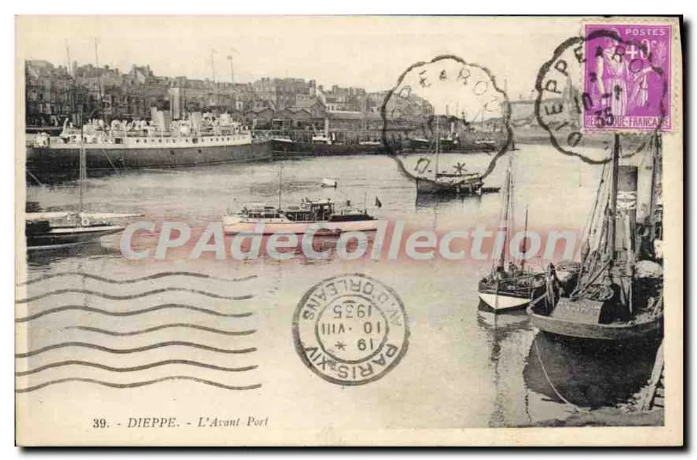 Dieppe - O Porto Anterior — Bilhete postal antigo n°39, editor Arnaud, Paris - Frente