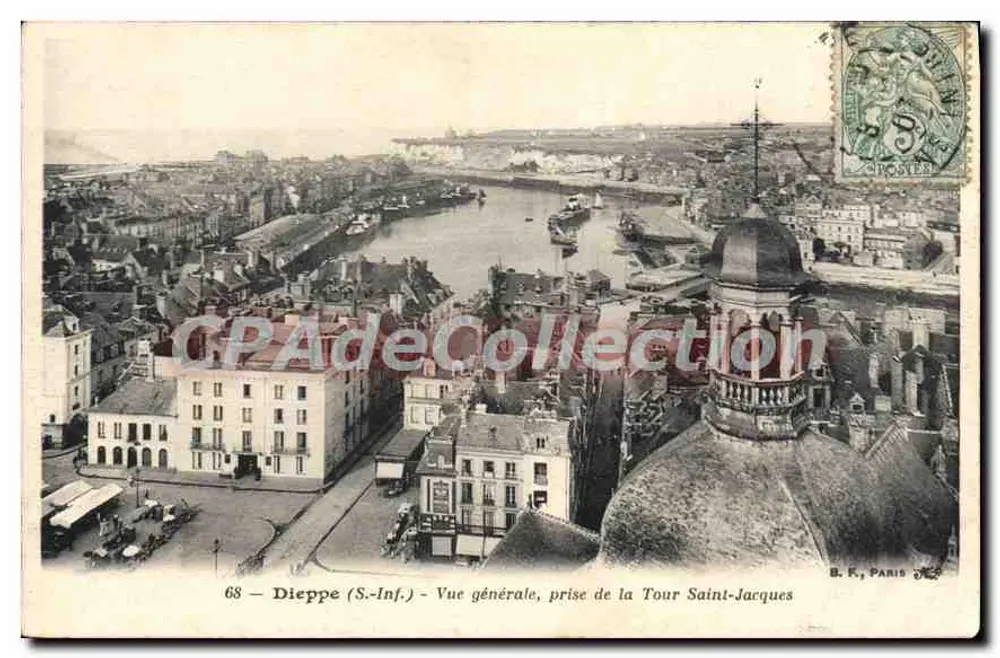 Dieppe (S.-Inf.) — Allgemeine Ansicht, aufgenommen von der Tour Saint-Jacques — B. F., Paris, Nr. 68 - Vorderseite
