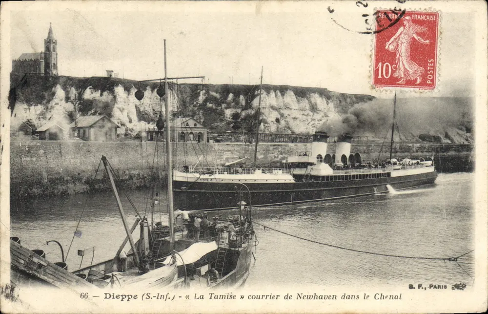 Dieppe (S-Inf.) — « La Tamise » Postboot von Newhaven im Kanal — B. F., Paris - Vorderseite