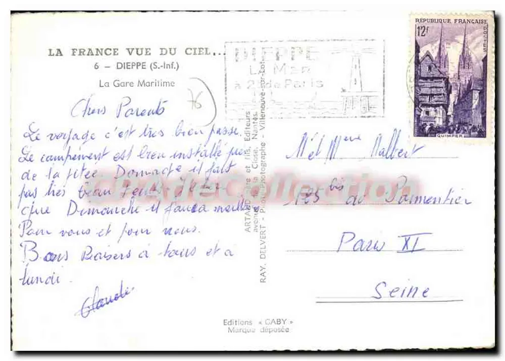 Dieppe — A Estação Marítima — Editor Caby - Verso