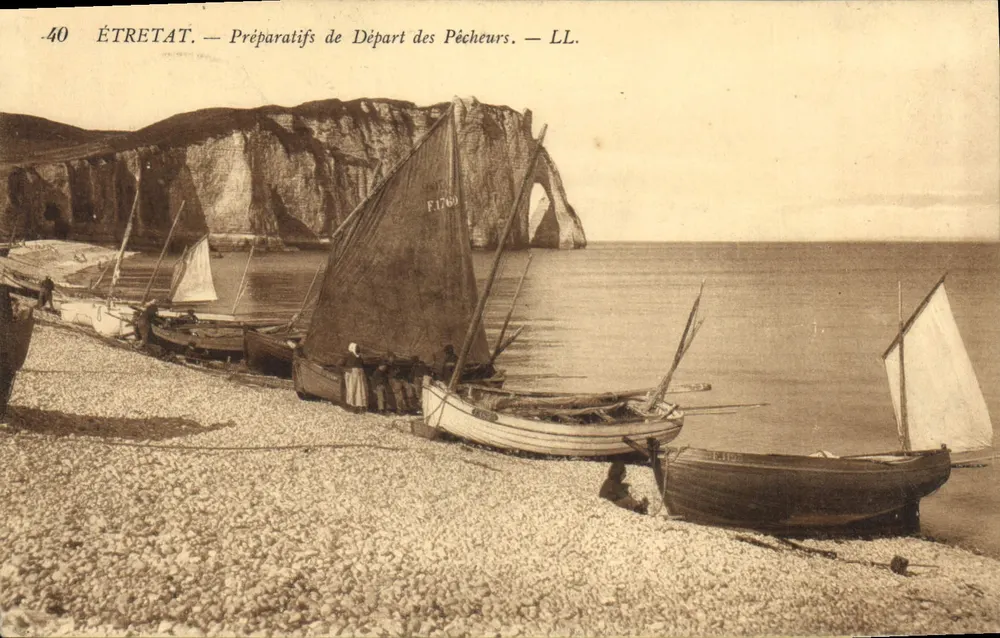 ÉTRETAT — Vorbereitungen zum Abfahren der Fischer — LL. - Vorderseite