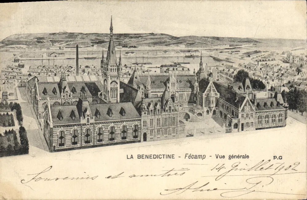 A Benedictina - Fécamp - Vista geral — P.G. — datada 14 de julho de 1902 - Frente
