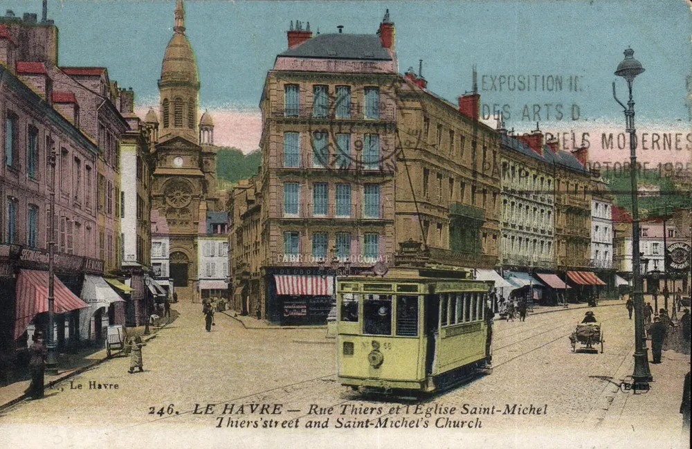Le Havre — Rue Thiers und Kirche Saint-Michel — Ausstellung der modernen Dekorativen Künste, Oktober 1923 - Vorderseite