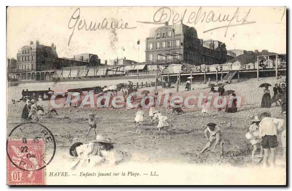 Havre — Enfants jouant sur la Plage — LL. - Recto