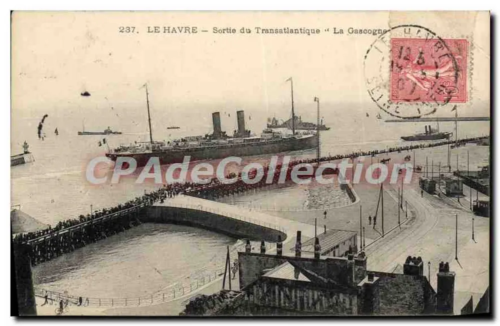 Le Havre — Abfahrt des Transatlantikschiffes "La Gascogne" — Antike Ansichtskarte n°237 - Vorderseite