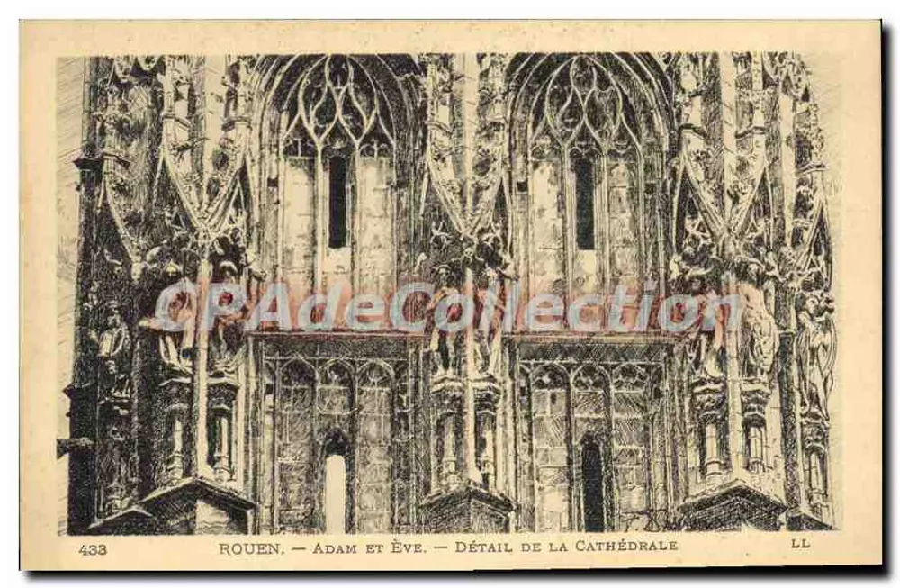 Rouen — Adam und Eva — Detail der Kathedrale — LL, n° 433 - Vorderseite