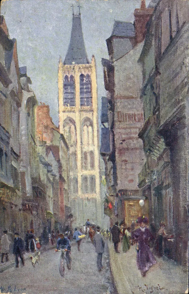 Vista da rua da Grosse-Horloge em Rouen — Edição pittoresca — N° 6 - Frente