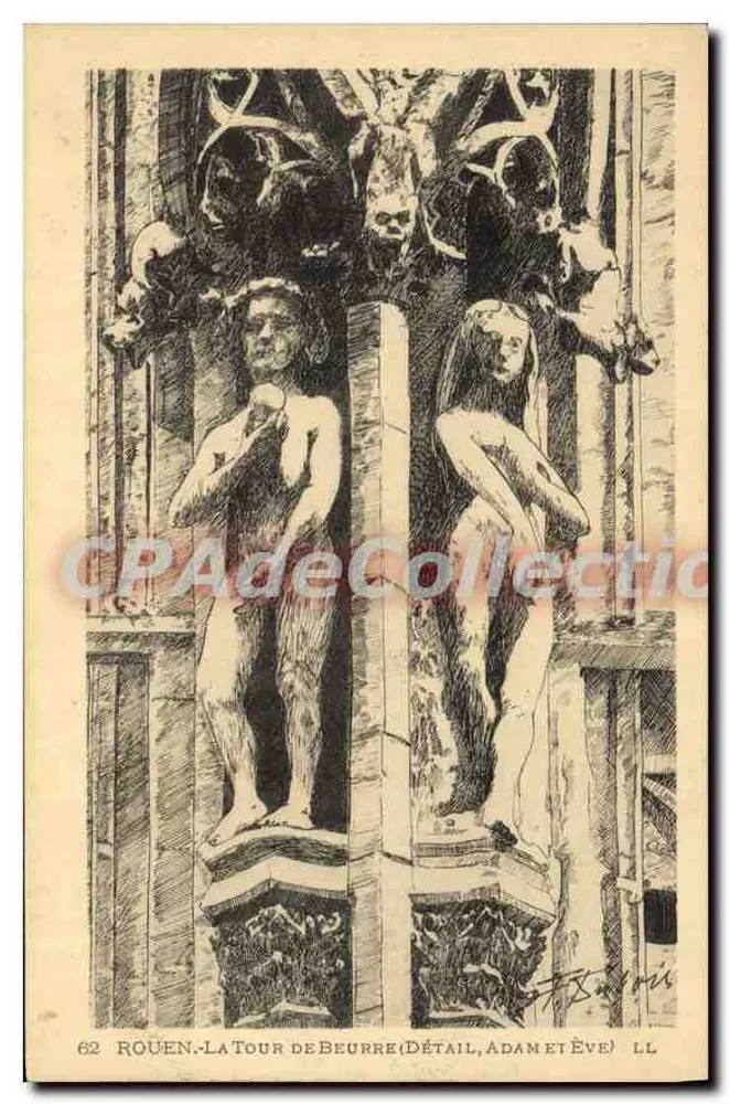 Rouen - Wieża Miodowa (Szczegół, Adam i Ewa) — LL - Awers