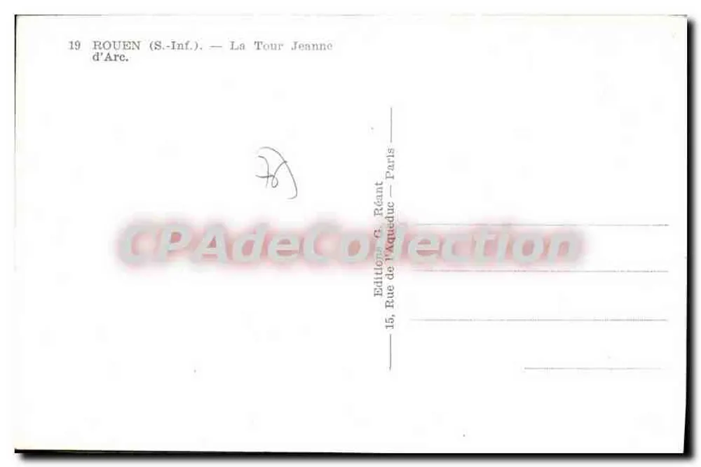 Rouen (S.-Inf.) — La Tour Jeanne d'Arc — Éditions G. Réauté — n°19 - Rewers