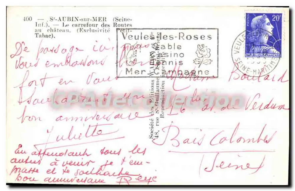 Das Schloss Saint-Aubin-sur-Mer — Kreuzungspunkt der Straßen — Verlag Veule-des-Roses - Rückseite