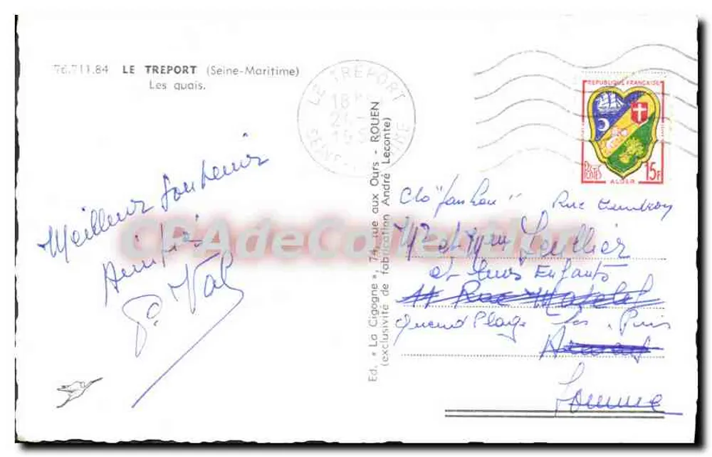 Le Tréport — Les quais — Edição La Cigogne, n° 76.711.84 - Verso
