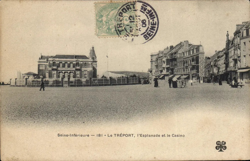 Tréport, a Esplanada e o Casino — Seine-Inférieure — n°181 — editor M.T.I.L. - Frente