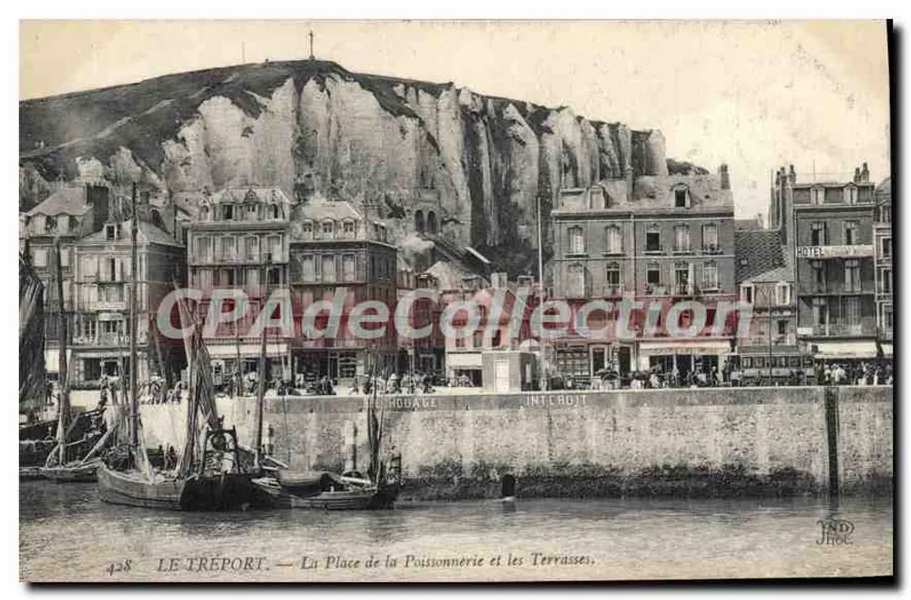 Le Tréport — Die Fischmarktplatz und Terrassen — J. Hoc, n° 428 - Vorderseite